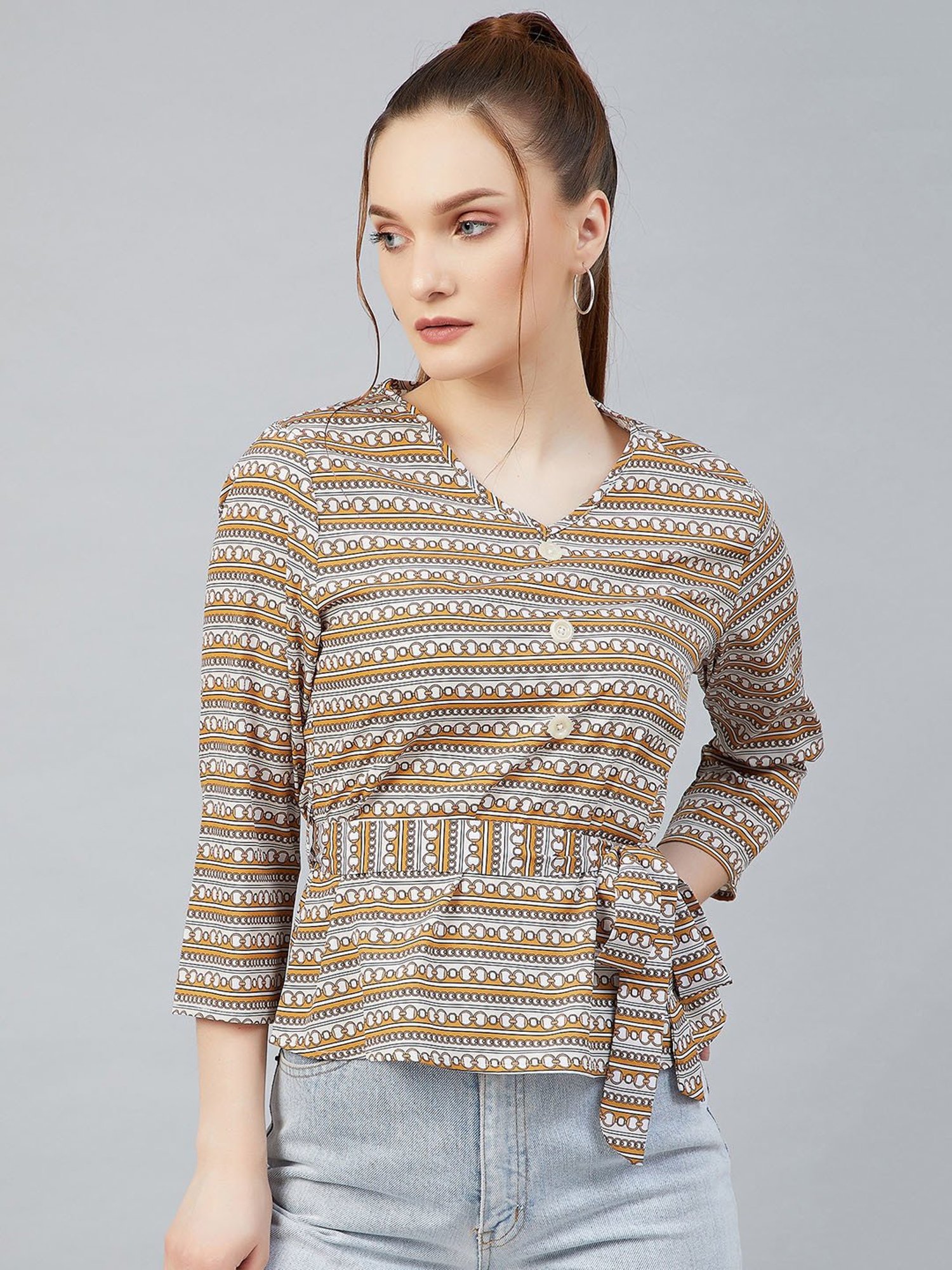 Carlton London Yellow & White Printed Top