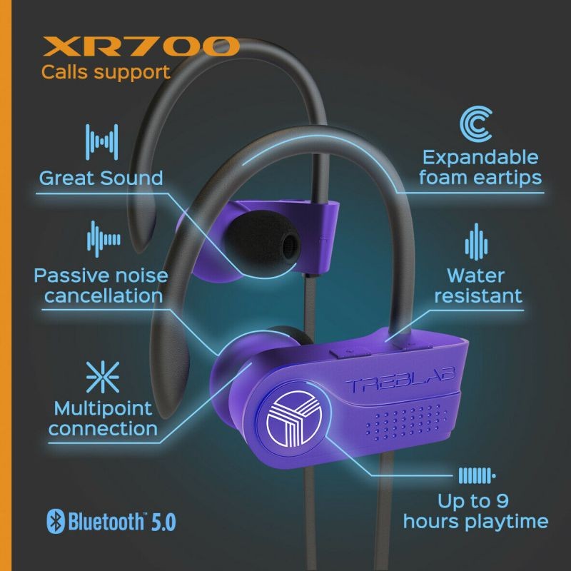 XR700 Purple Bluetooth Earphones Wireless Earbuds In Ear Waterproof IPX7