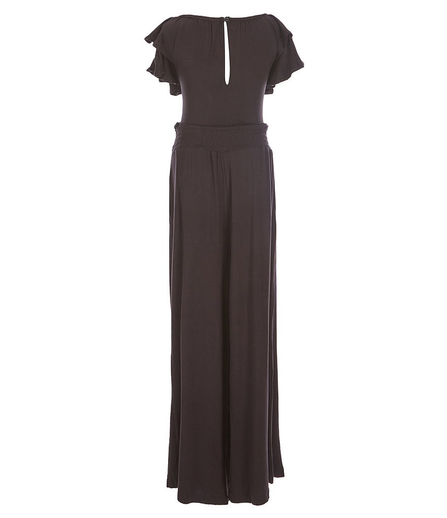 Habitual Big Girls 7-16 Ruffle Cap-Sleeve Smocked-Waist Solid Knit Jumpsuit