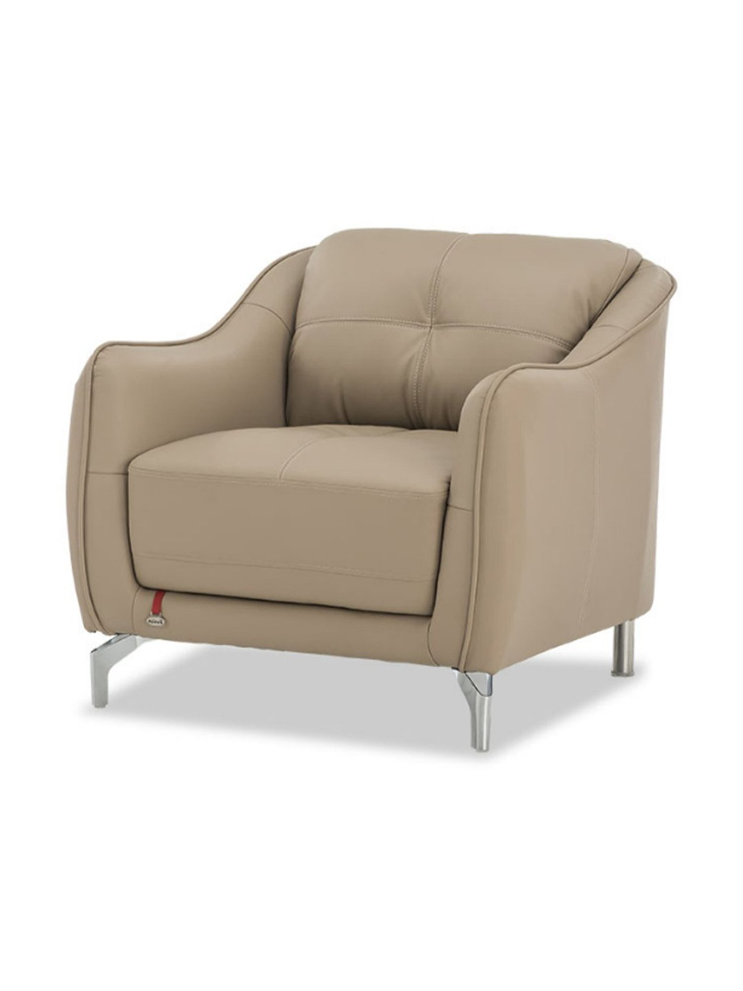 Durian Skyler Mushroom Brown Leather 1 Seater Sofa