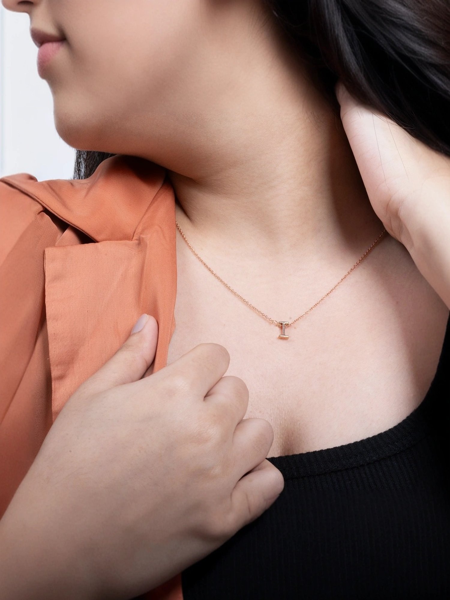 Touch925 Sterling Silver Infinite I Initial Rose Gold Chain Pendant