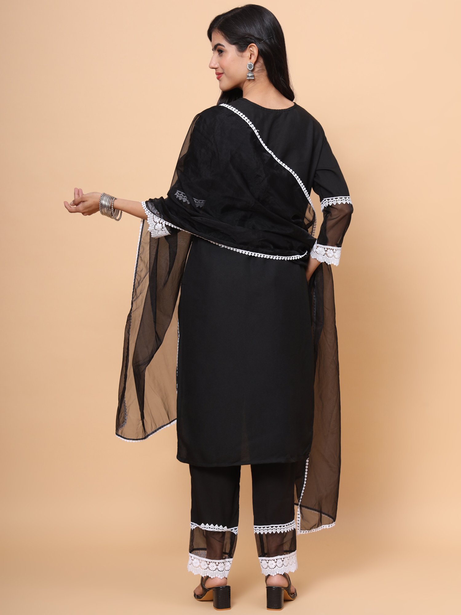 SWAGG INDIA Black Embroidered Kurta Pant Set With Dupatta