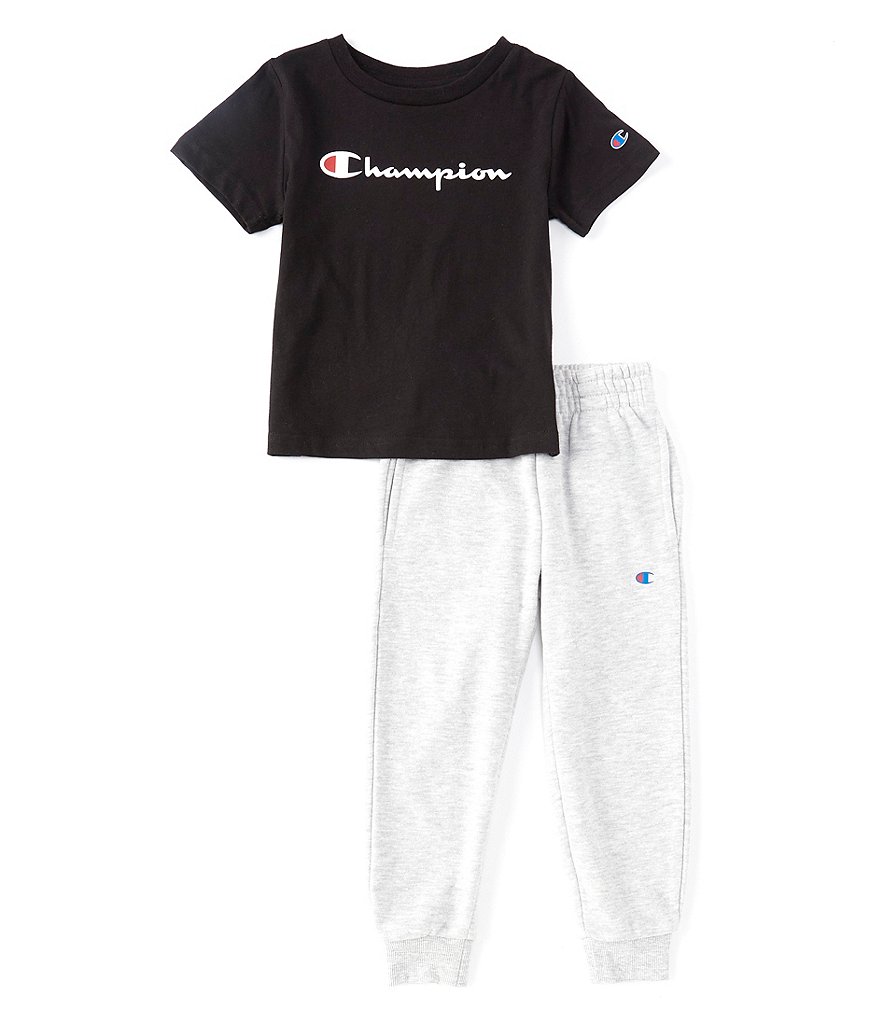 Champion Little Boys 2T-7 Short-Sleeve Signature Logo Tee & Fleece Jogger Set
