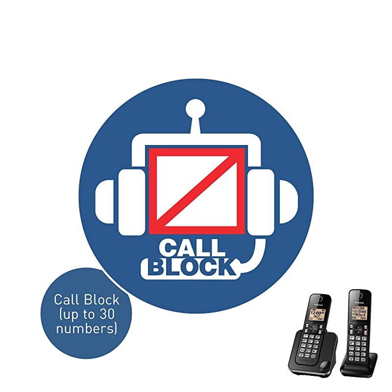 Expandable Cordless Phone System with Amber Backlit Display 2 Handsets KXTGC352B Black