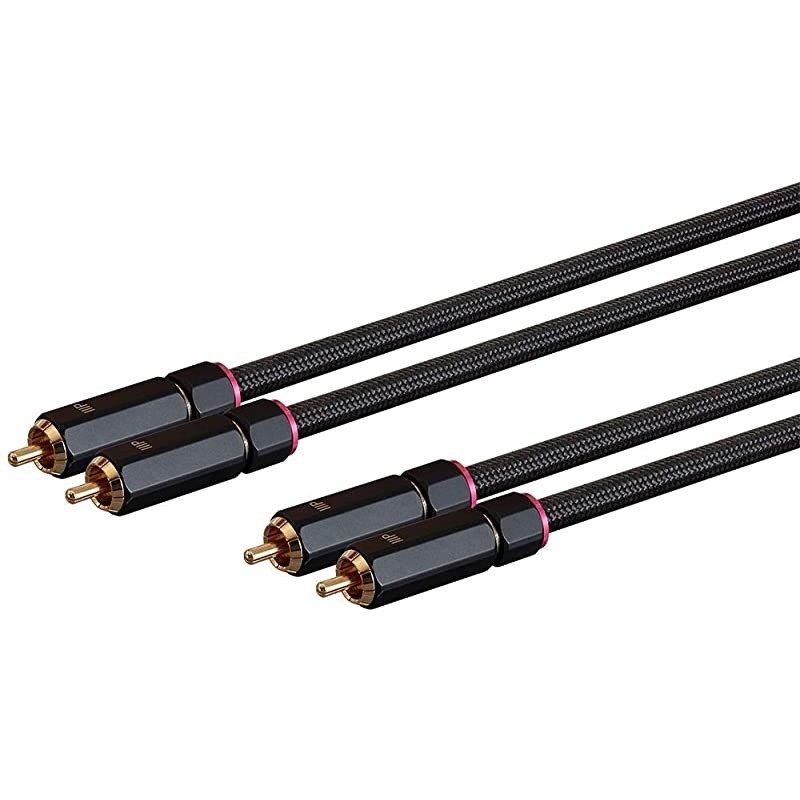 Male RCA Two Channel Stereo Audio Cable 6 Feet Black Gold Plated Connectors Double Shielded with Copper Braiding Onix Series
