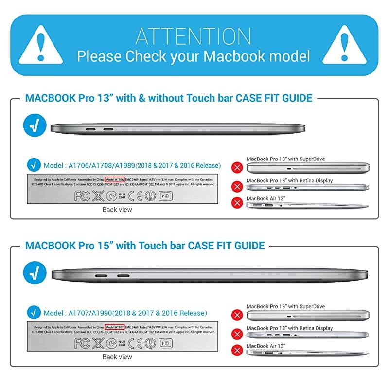 MacBook Pro 15 Inch Case 2019 2018 2017 2016 A1990 A1707 Plastic Hard Shell Case with Keyboard Cover for Apple Mac Pro 15 Touch Bar Black T15BK+1B