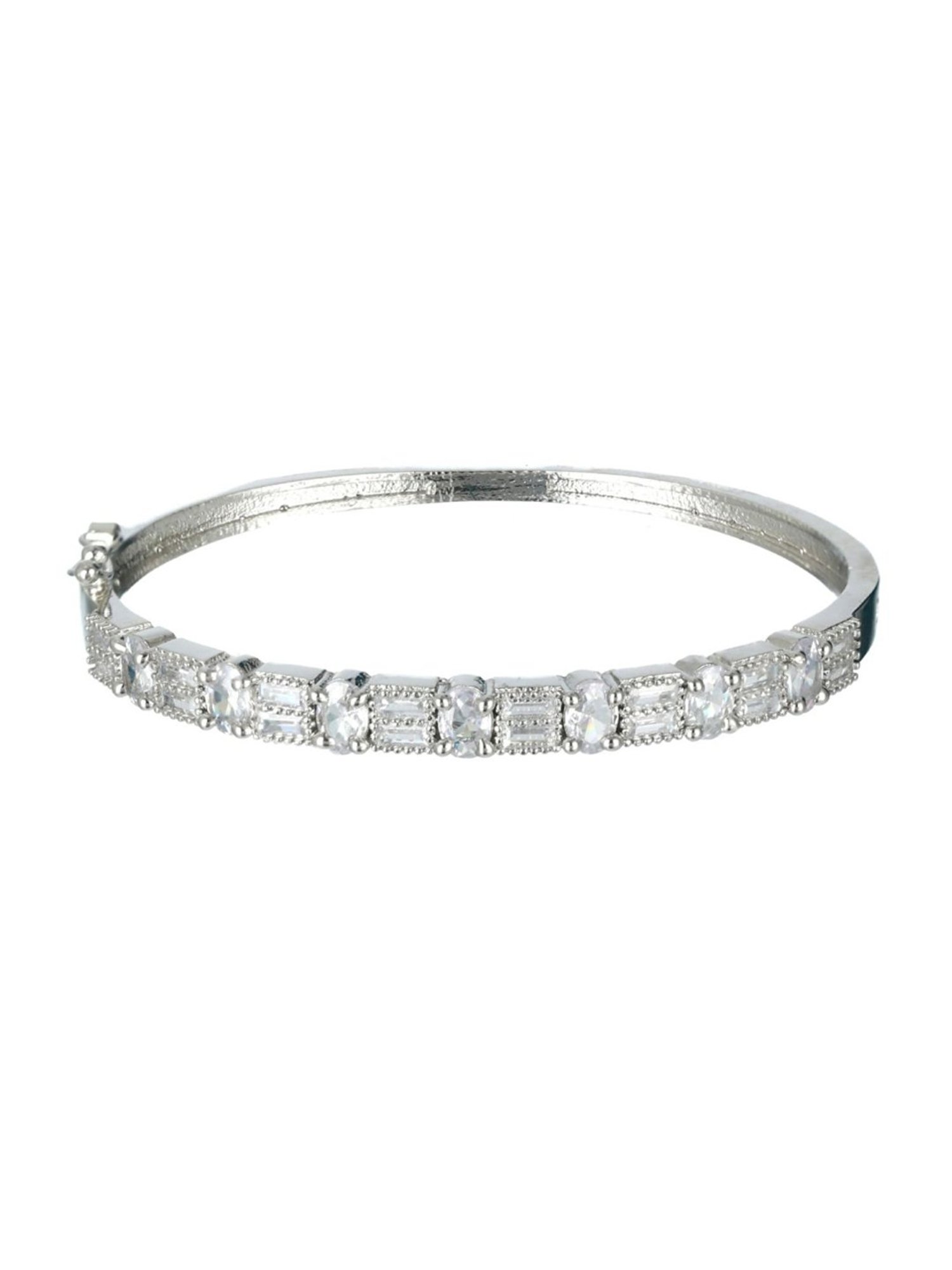 Aatmana Silver-Plated & White American Diamond Handcrafted Bangle Style Bracelet