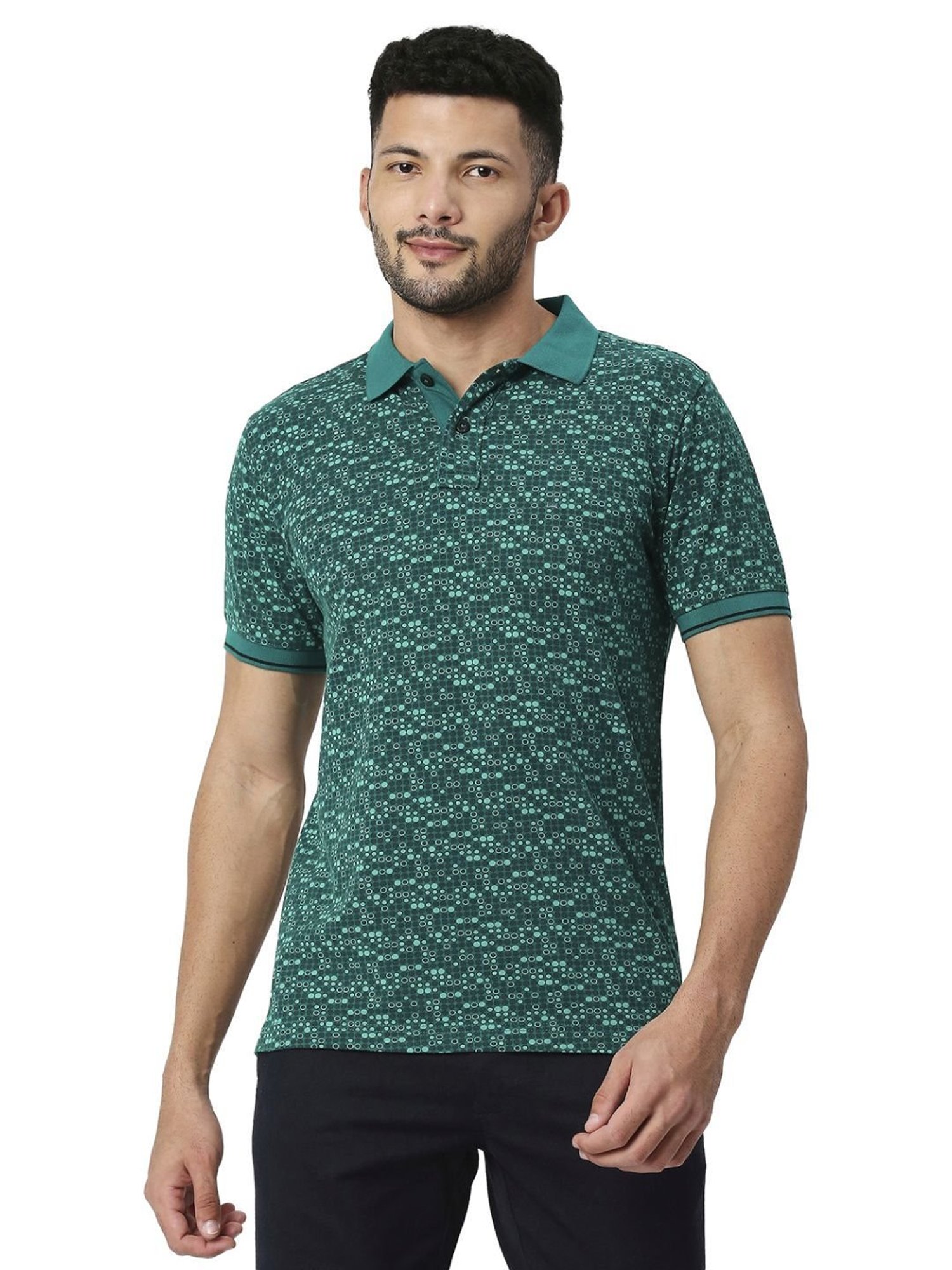 Basics Green Slim Fit Printed Polo T-Shirt