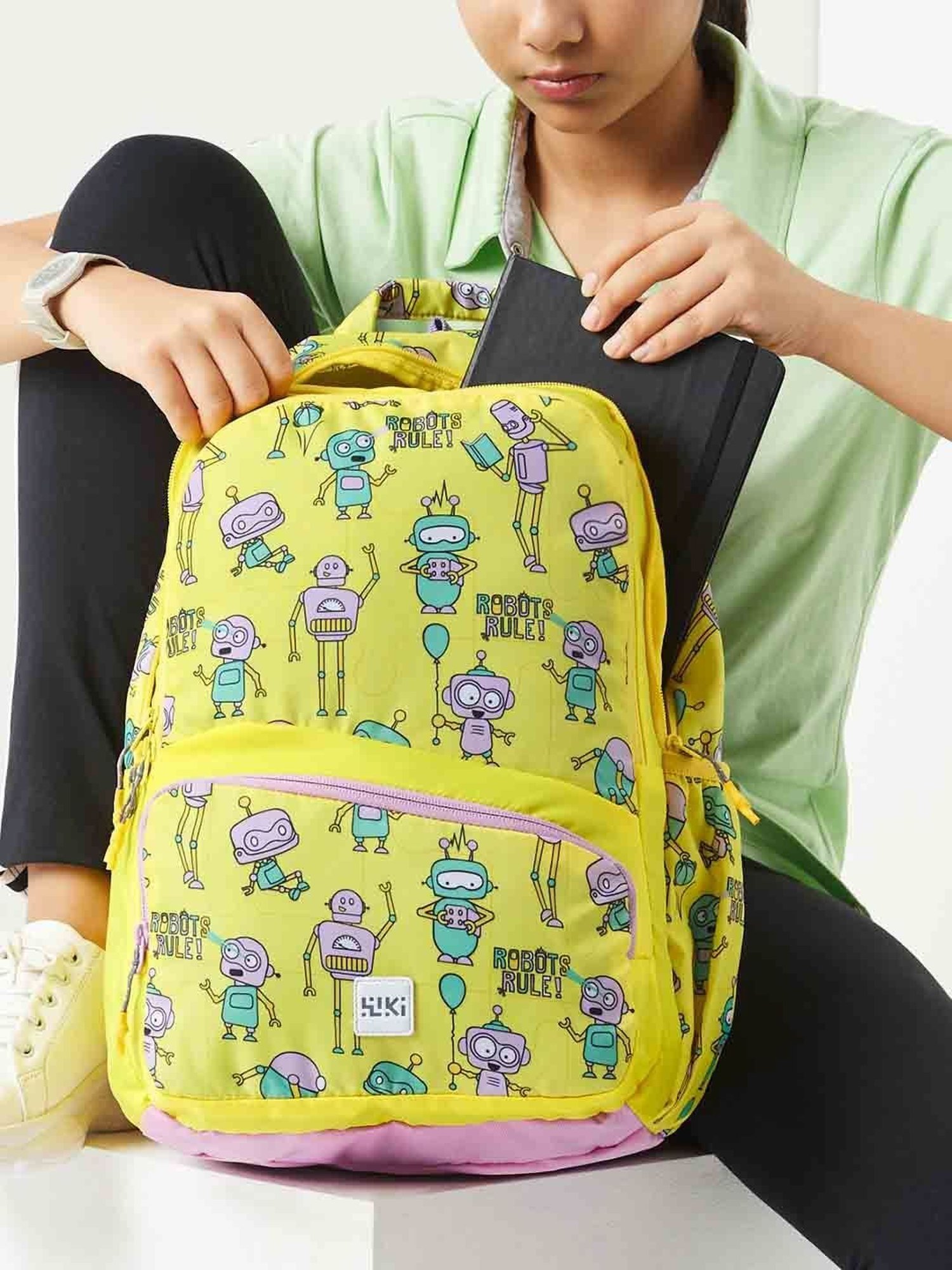 Wiki Back to School Champ 4 Yellow Polyester Printed Backpack - 22 Ltrs