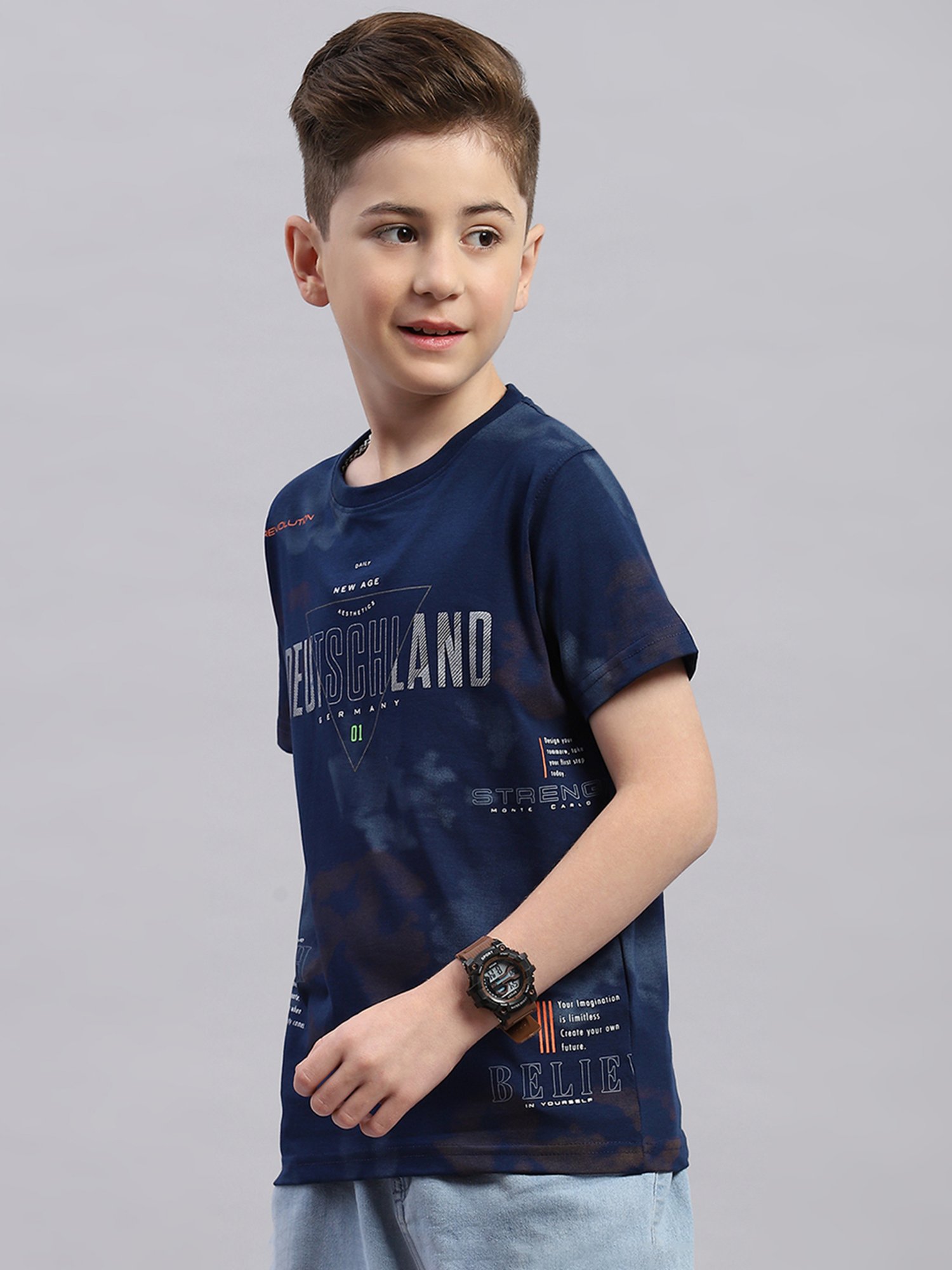 Monte Carlo Kids Blue Printed T-Shirt