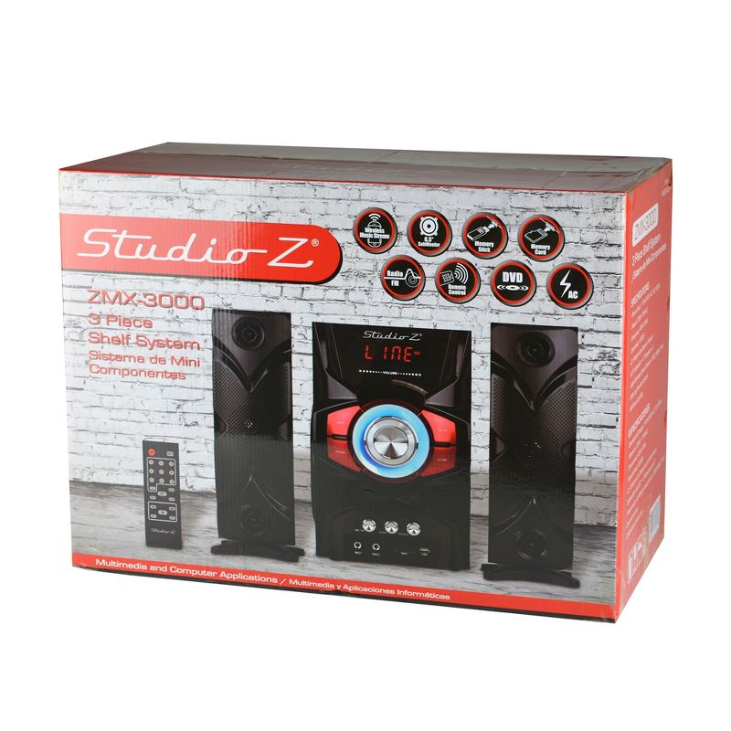 Studio Z ZMX-3000 3 Piece Home Audio Music Sound System with 3 Inch Speakers, 6.5 Inch Subwoofer, USB Port, Mic Port, SD Card Slot, and Remote Control