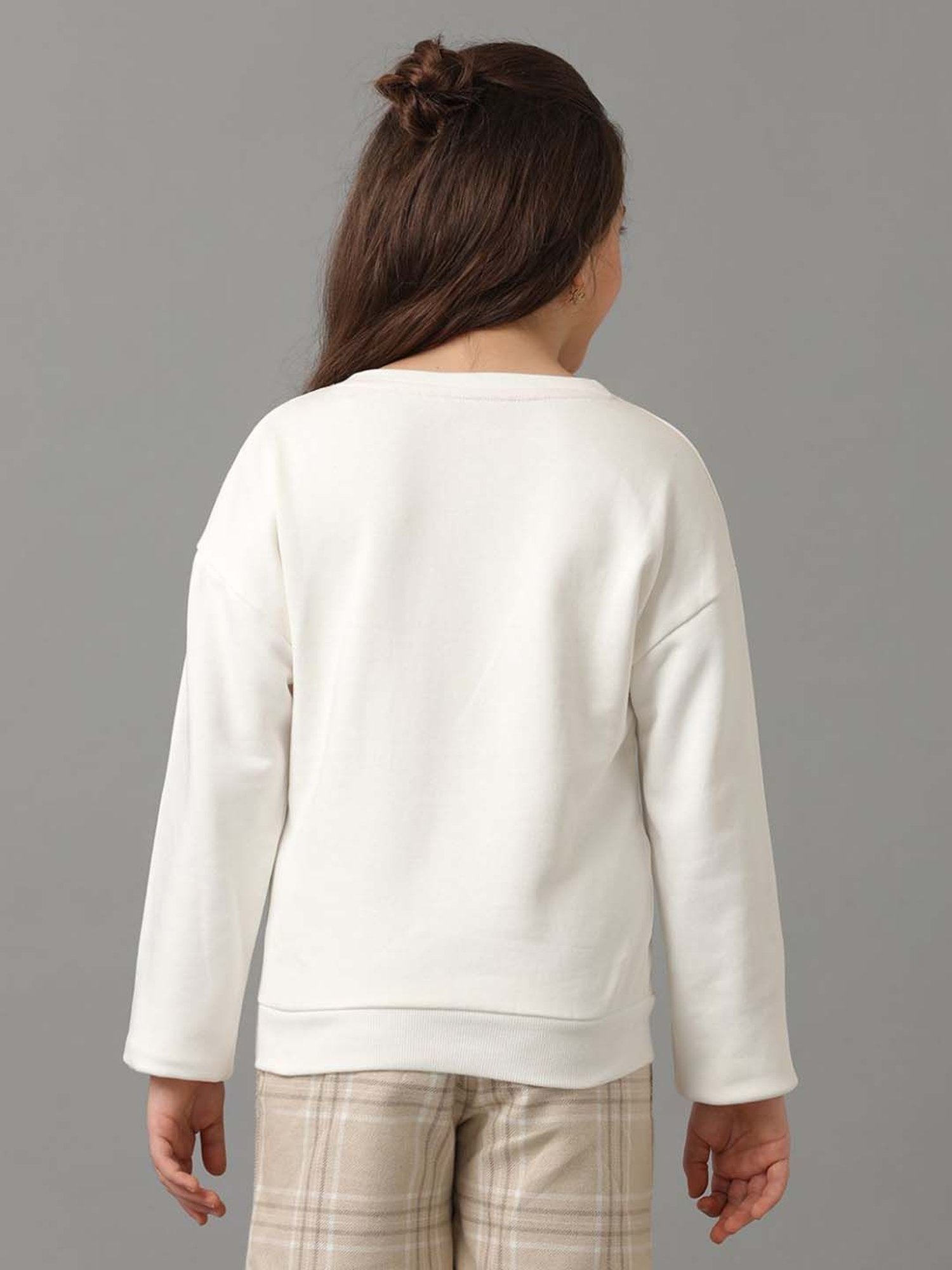 Under Fourteen Only Kids Off White Cotton Printed Full Sleeves Sweatshirt