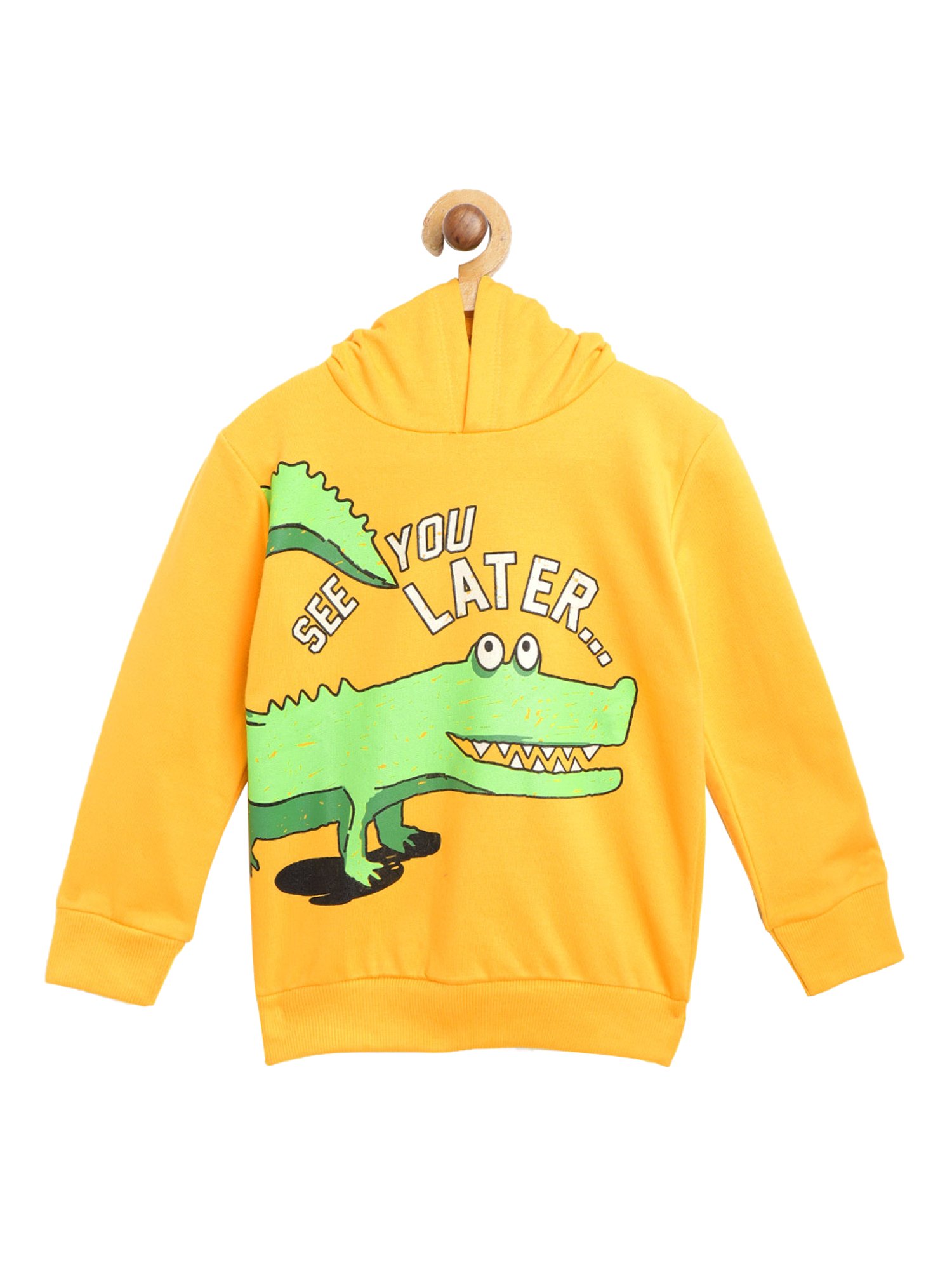 Lazy Shark Kids Yellow Printed  Hoodie