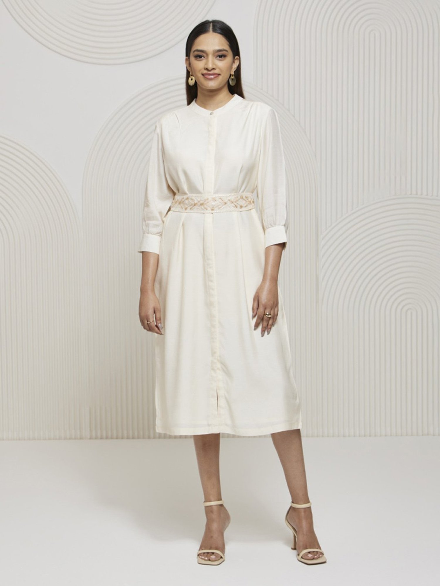 Artagai Snow White Shift Dress with Embroidered Belt