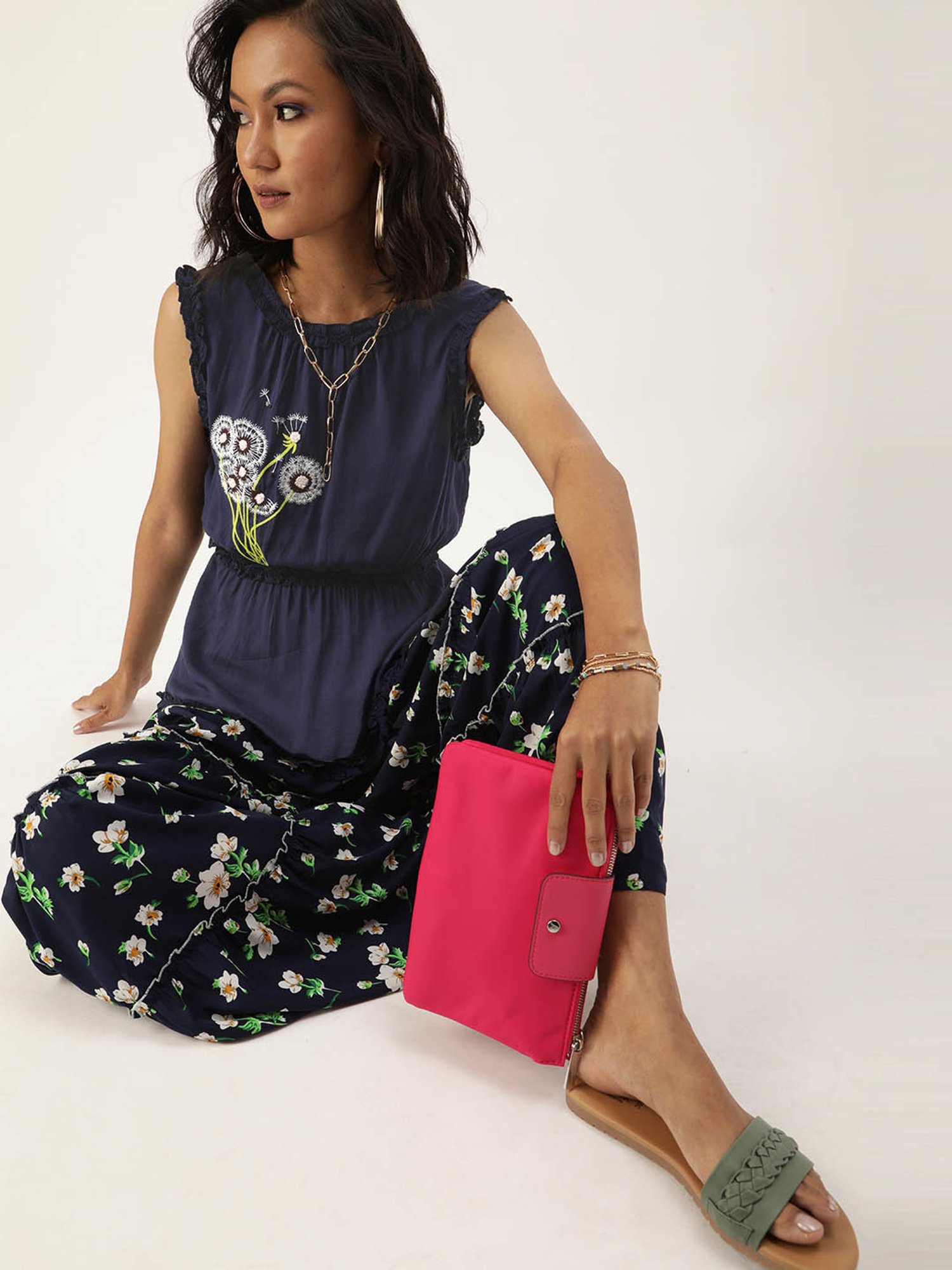 QUIERO Navy Embroidered Top