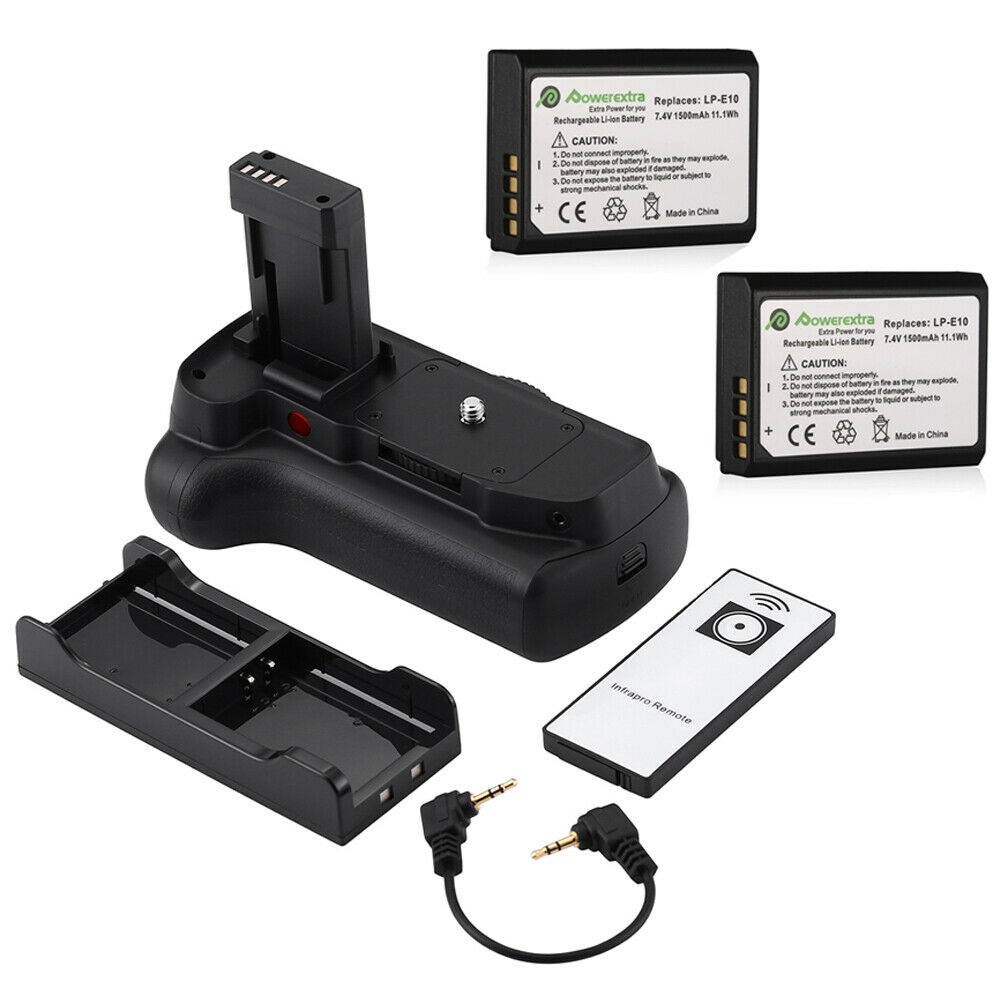 Grip For  Rebel T6 T5 T3 EOS 1100D + 2x LP-E10 Replacement Battery + Remote