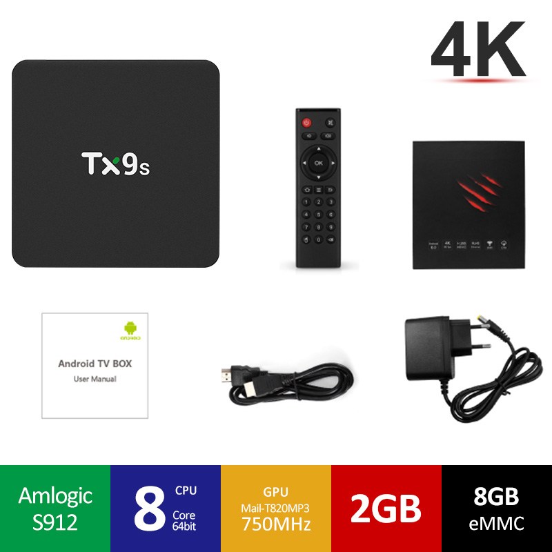 Android 7.1 TV Box Octa Core, Amlogic S912 Android TV OS WiFi 2.4GHz, 2G/8G Kodi 18 CyberFlix WatchLive