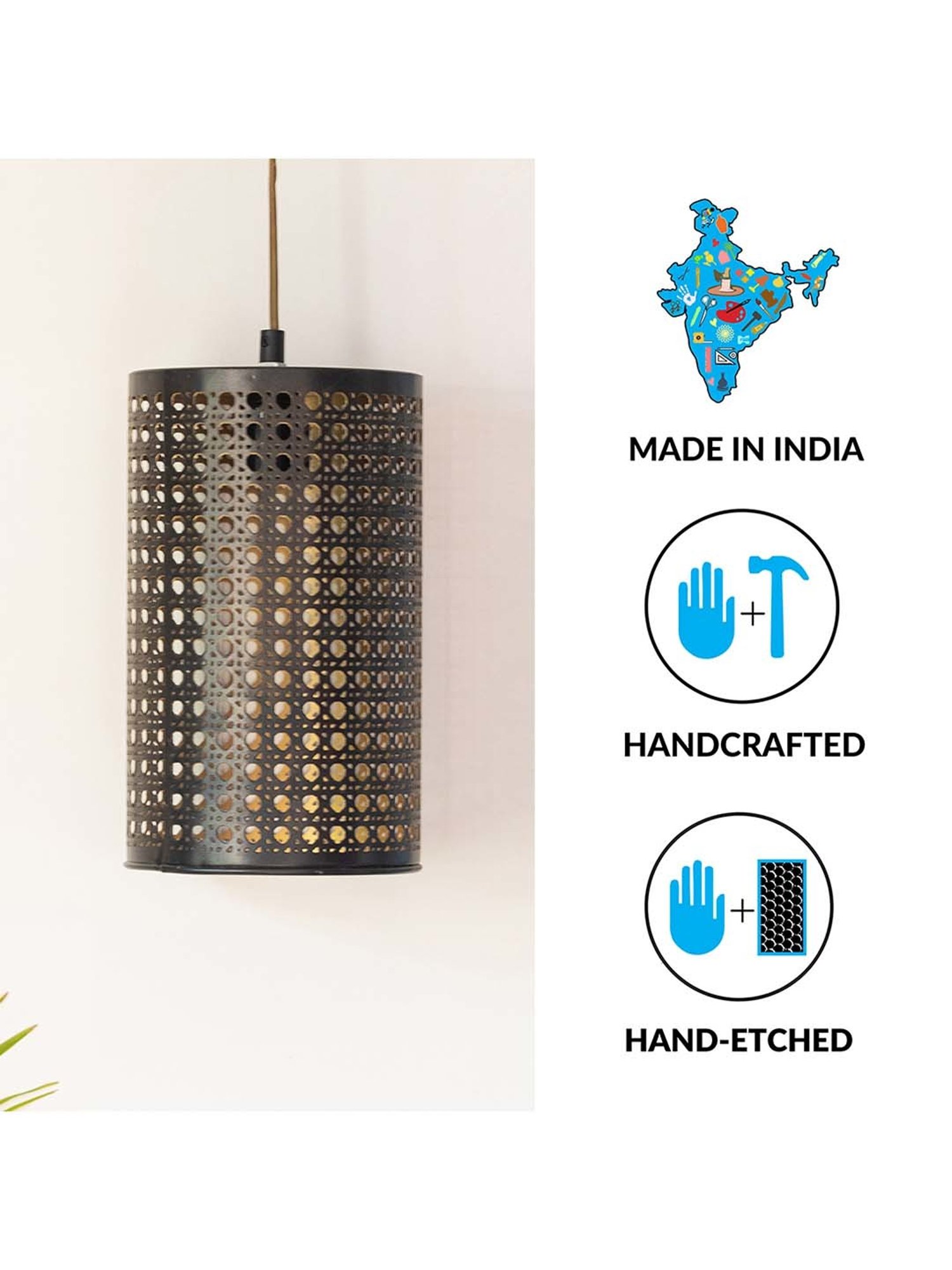 ExclusiveLane Ebony Elegance Brown Iron Hand-Etched Hanging Pendant Lamp