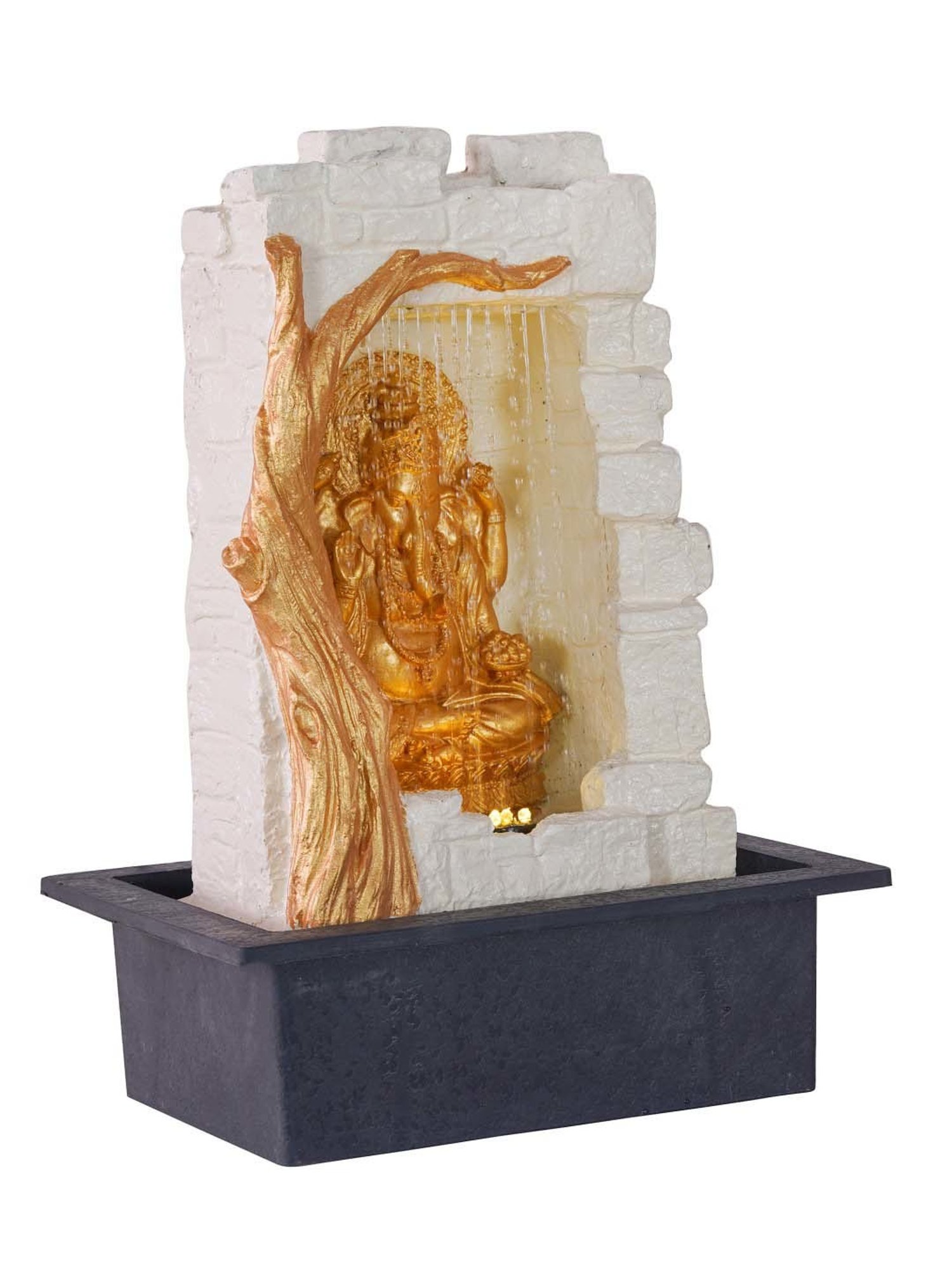 CHRONIKLE White & Gold Polyresin Ganesha Idol Front Curtain Waterfall Fountain