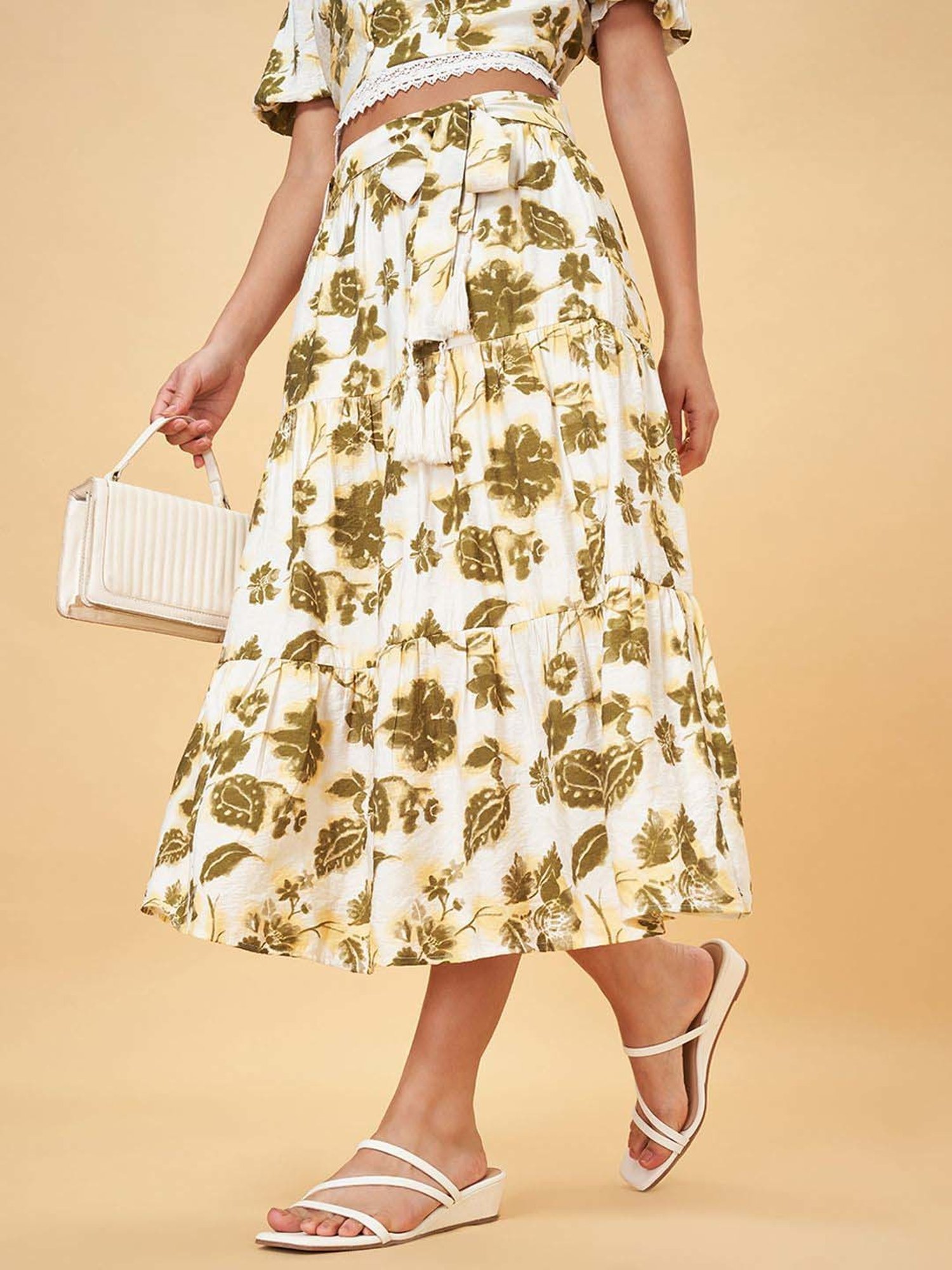 Honey by Pantaloons White Printed A-Line Skirt