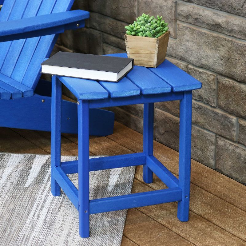Sunnydaze Faux Wood Design Plastic All-Weather Square Modern Adirondack Side Table, Blue