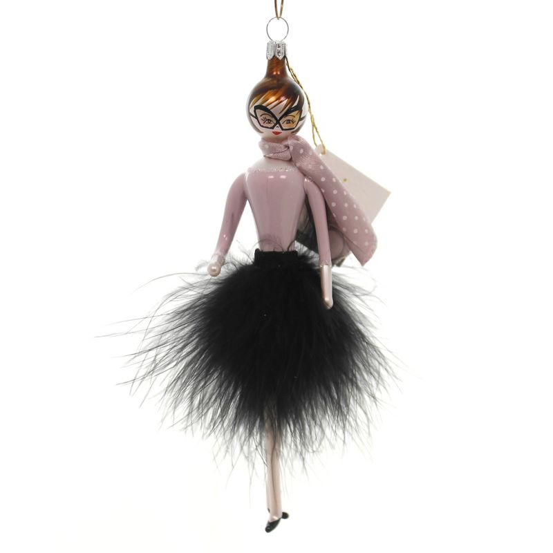 Italian Ornaments 7.0" Lady Feathers Black Skirt Italian  -  Tree Ornaments
