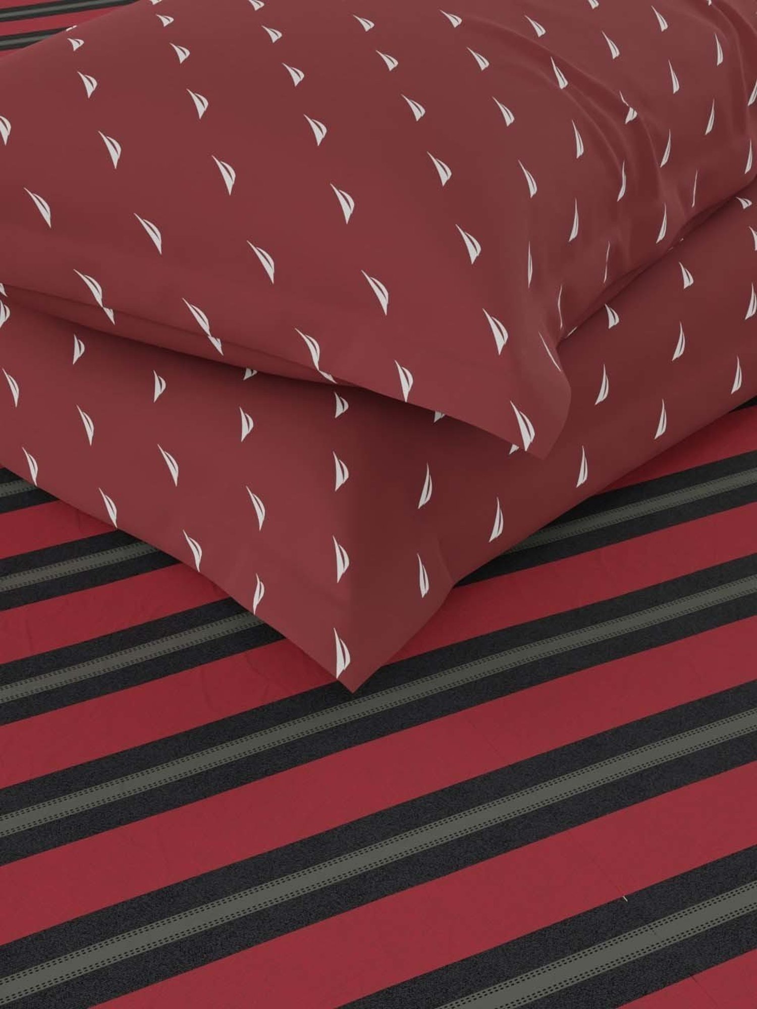 NAUTICA Pacific Coast Rust & Denim Cotton 160 TC King Fitted Bedsheet with 2 Pillow Cover