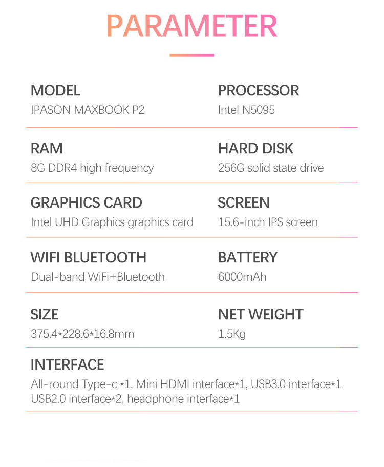 IPASON Maxbook - P1 IPS 15.6" Laptop FHD Intel J4125 4 Core up to 2.7GHz 8GB DDR4 RAM 256GB SSD Windows 10 home Notebook Computer Ultra Thin and Light Notebook Business Office Student Ultrabook