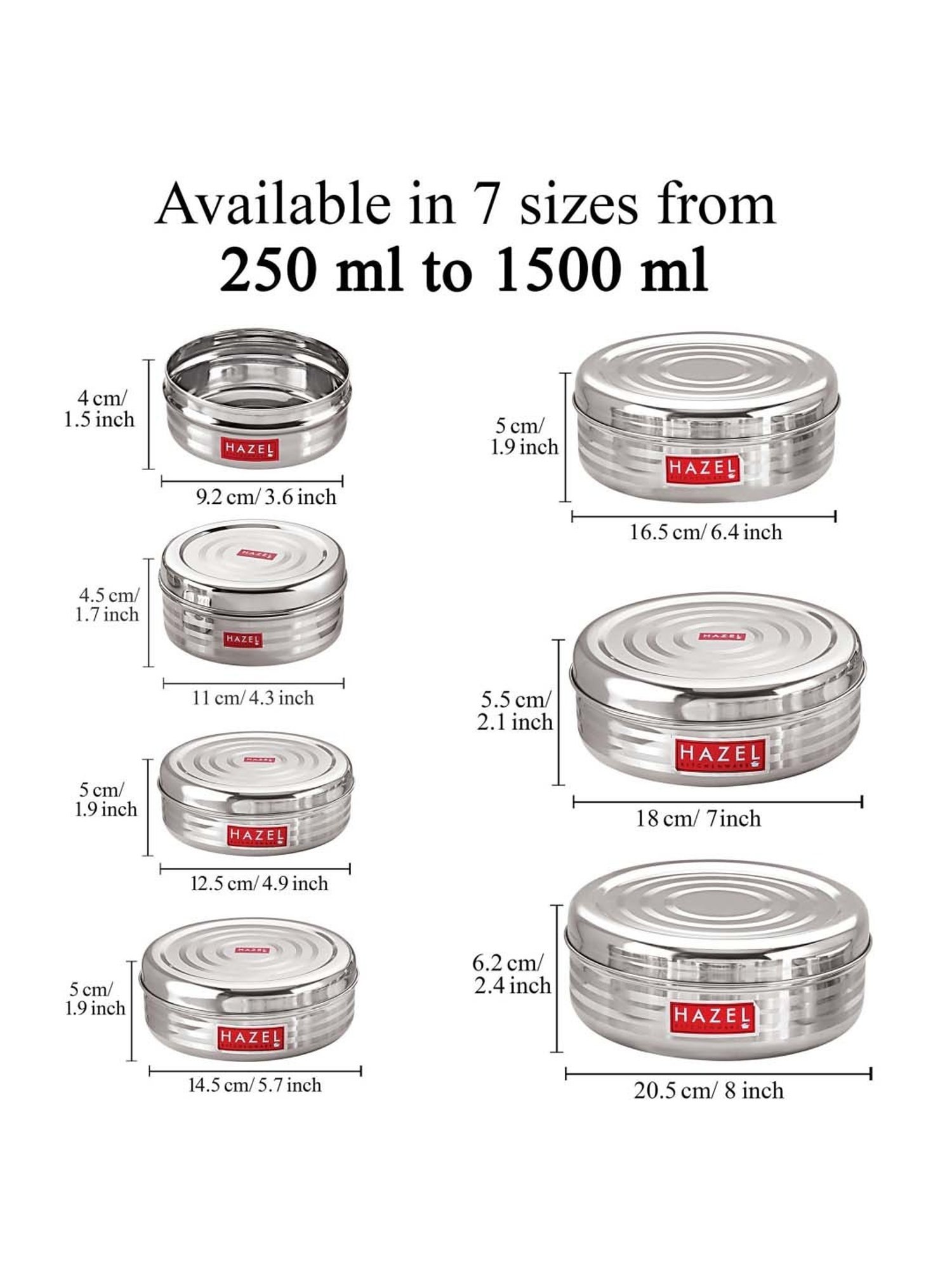 HAZEL Silver Stainless Steel Round Small Container For Spices (0.75 L)