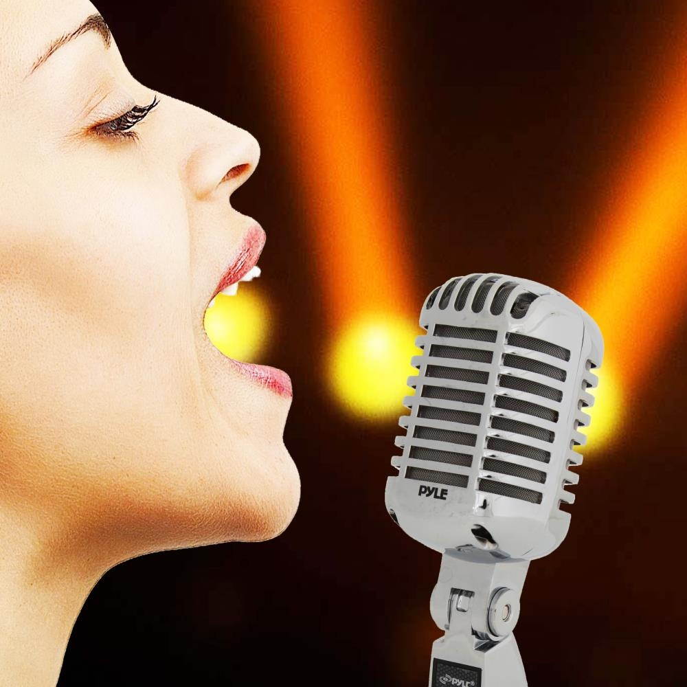 Pyle - Classic Retro Die Cast Metal Vintage Style Dynamic Vocal Microphone with 16ft XLR Cable (Silver)