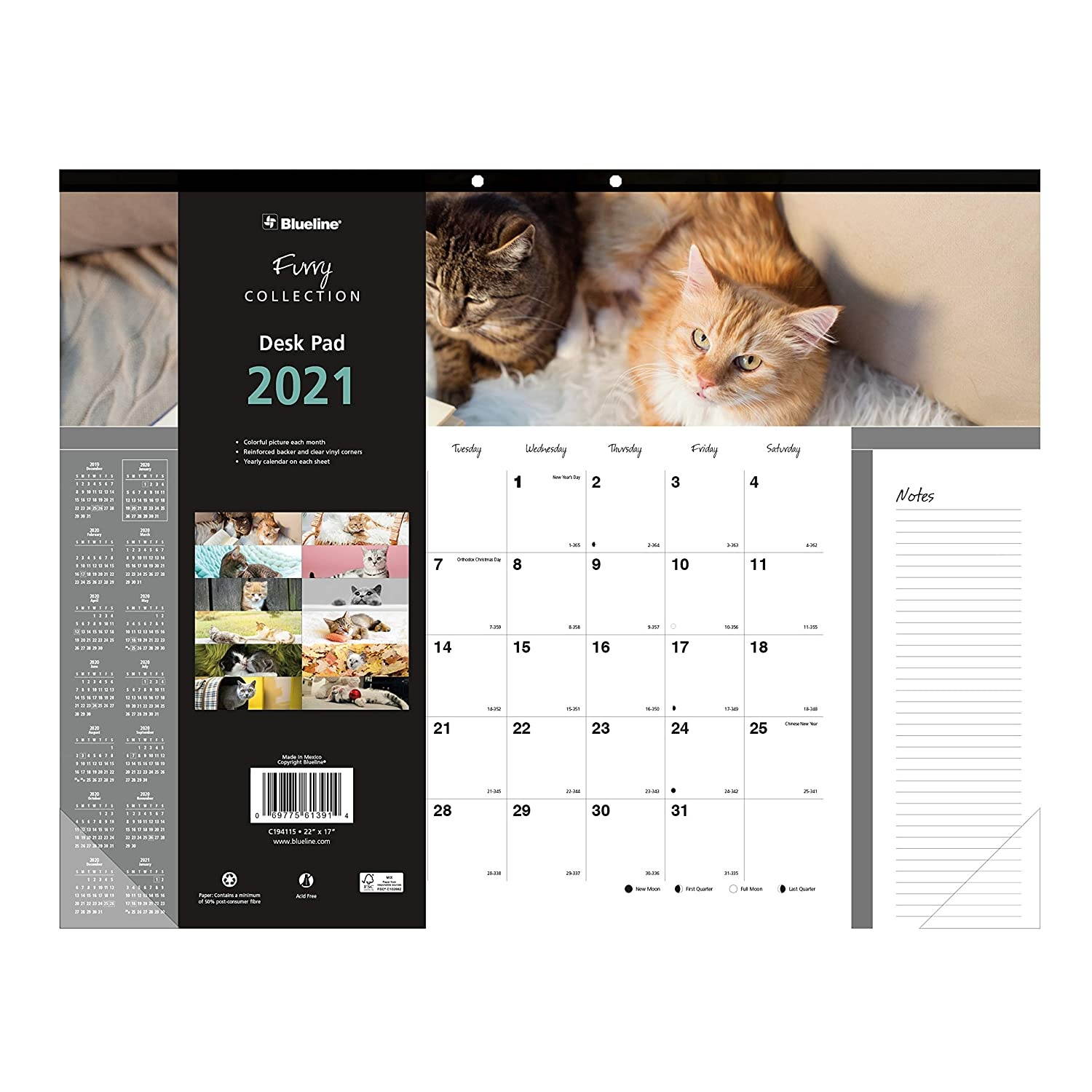 Blueline 2021 Monthly Desk Pad, 22 x 17 inches, Furry Collection (C194115-21)