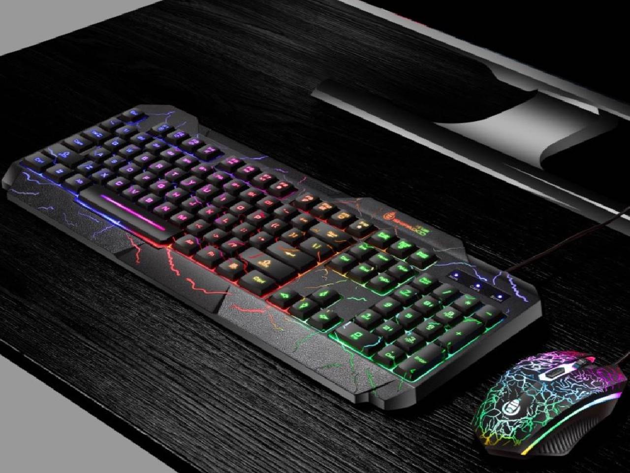 High Performance Gaming Keyboard and Mouse Combo, LED Rainbow Backlit USB Wired Computer Keyboard 104 Key, Spill-Resistant Design, Ergonomic Wrist Rest Keyboard Mouse Set for Windows PC Gamer - Black