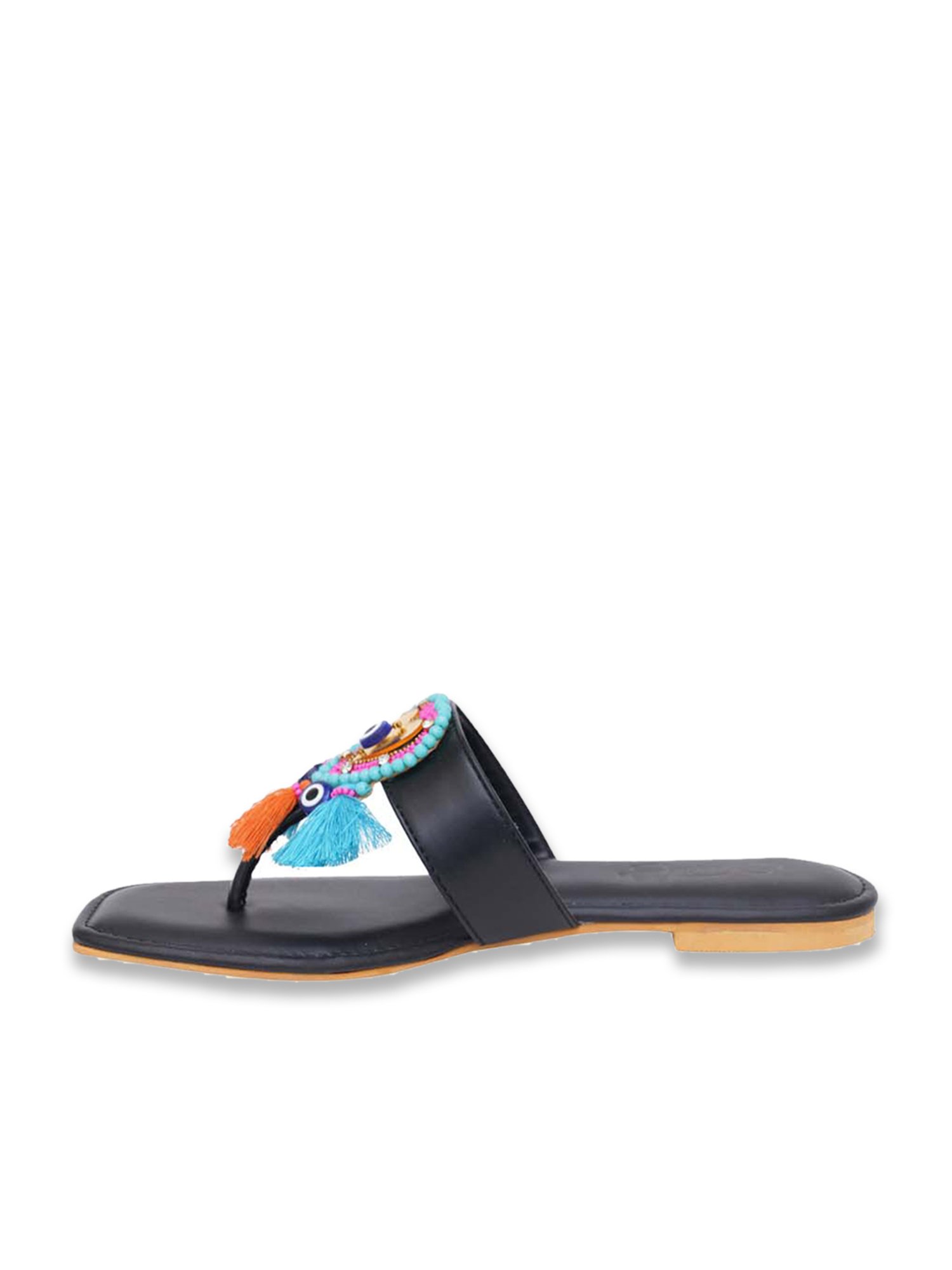 Sole House Women's Black T-Strap Sandals