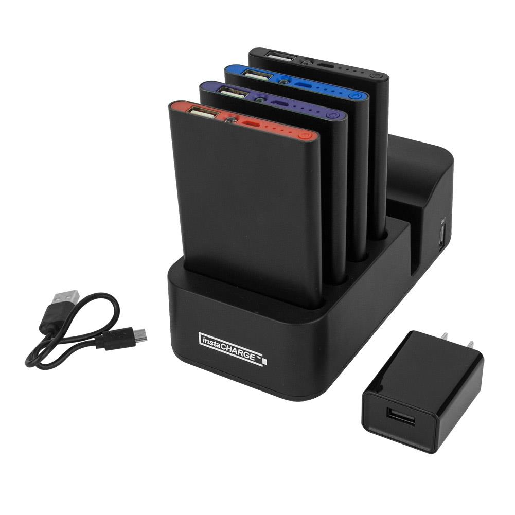 instaCHARGE Grab & Go 4-Pack 4000mAh Power Banks & Charging Station, Black