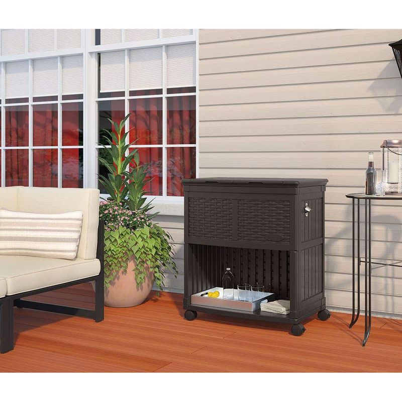 Suncast BMDC6200 Outdoor Patio Deck Resin Entertaining Cooler Station, Java