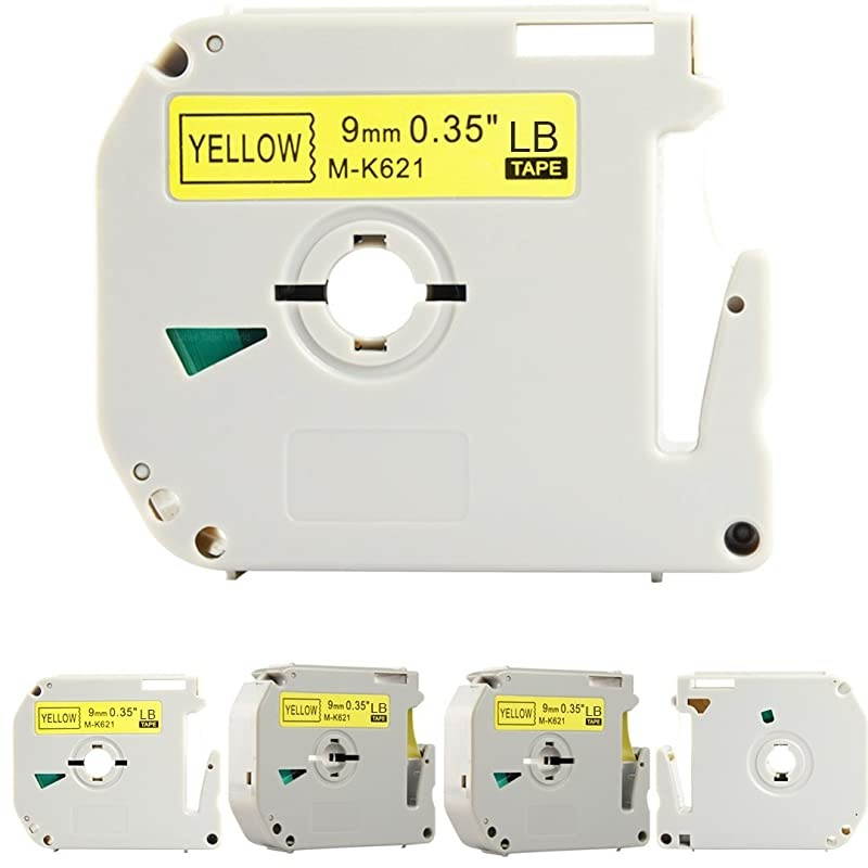 M621 M-K621 M-621 MK621s 0.35 Inch (3/8" x 26.3 Feet (9mm x 8m),Black on Yellow Label Tapes,Compatible for Brother P-Touch Label Makers PTM95 PT90 PT65 PT80 (9mm Black on Yellow, 5 Pack)