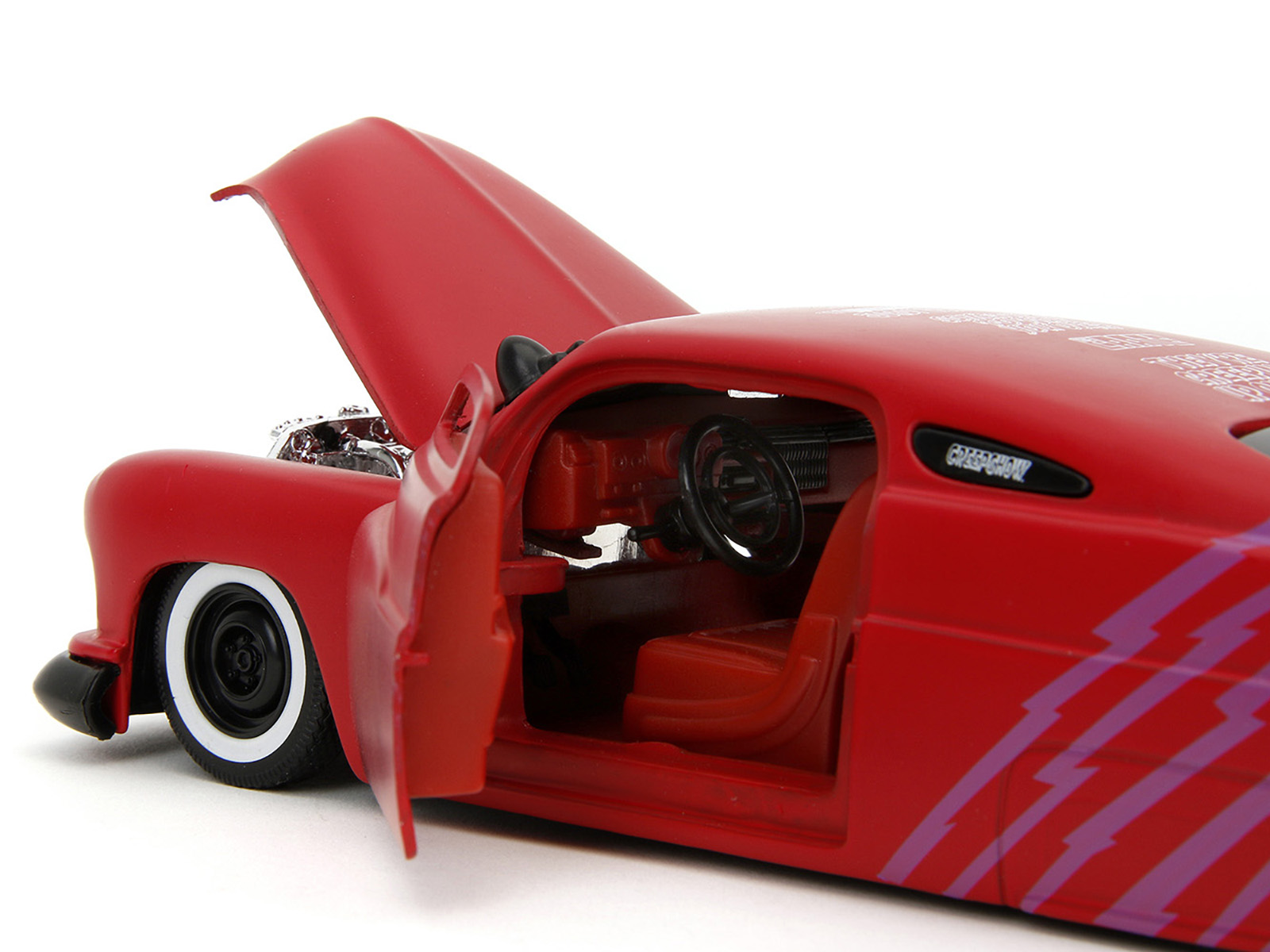 1951 Mercury Matt Red with Purple Stripes and Creep Diecast Figure "Creepshow" (1982) Movie "Hollywood Rides" Series 1/24 Diecast Model Car by Jada