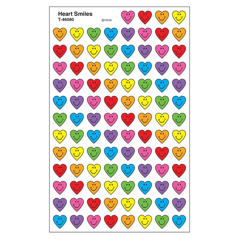 TREND ENTERPRISES INC. T-46080 HEART SMILES SUPERSHAPE SUPERSPOTS/ SHAPES STICKERS