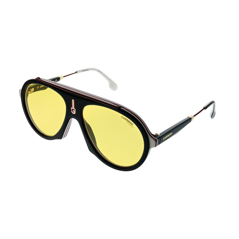 Carrera  GUU HO Unisex Aviator Polarized Sunglasses Black Burgundy Yellow 57mm