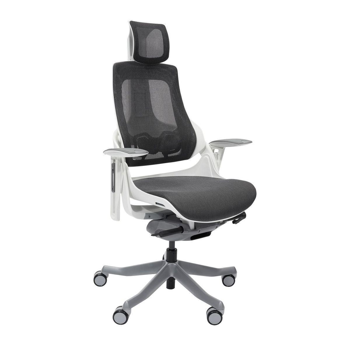 Techni Mobili LUX High Back Executive Office Chair with Aluminum Base, Mesh Task Chair with Adjustable Armrest Headrest and Lumbar Support, Grey