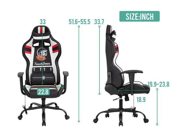 Gaming Chair Massage Office Chair Racing Computer Chair with Lumbar Support Headrest Armrest Task Rolling Swivel Ergonomic PU Leather Adjustable Desk Chair for Adults Gamer(Black)