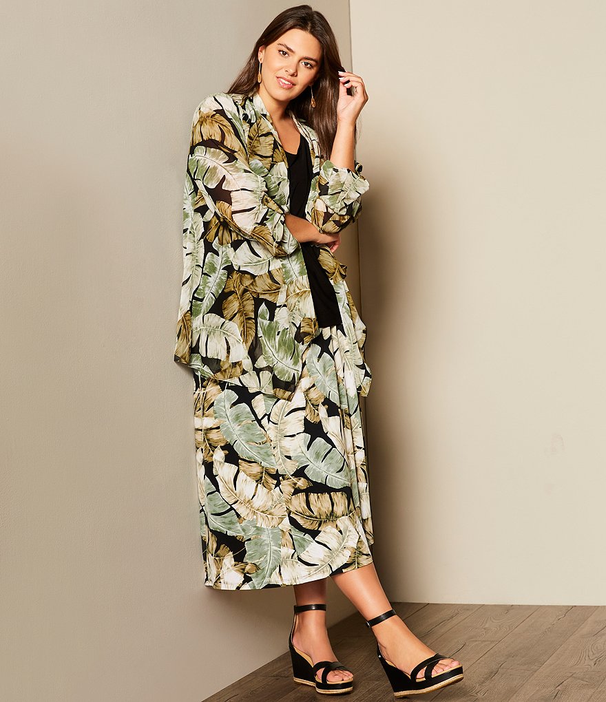 Investments Plus Size Soft Separates Long Sleeve Tropical Print Jacket