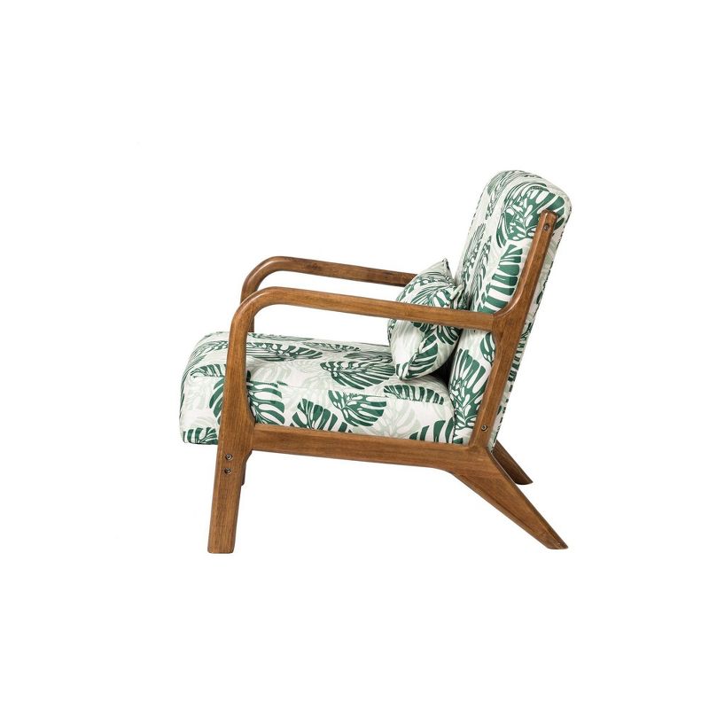 Accent Armchair with Walnut Ruberwood Frame Green/Fabric Pattern - Glitzhome