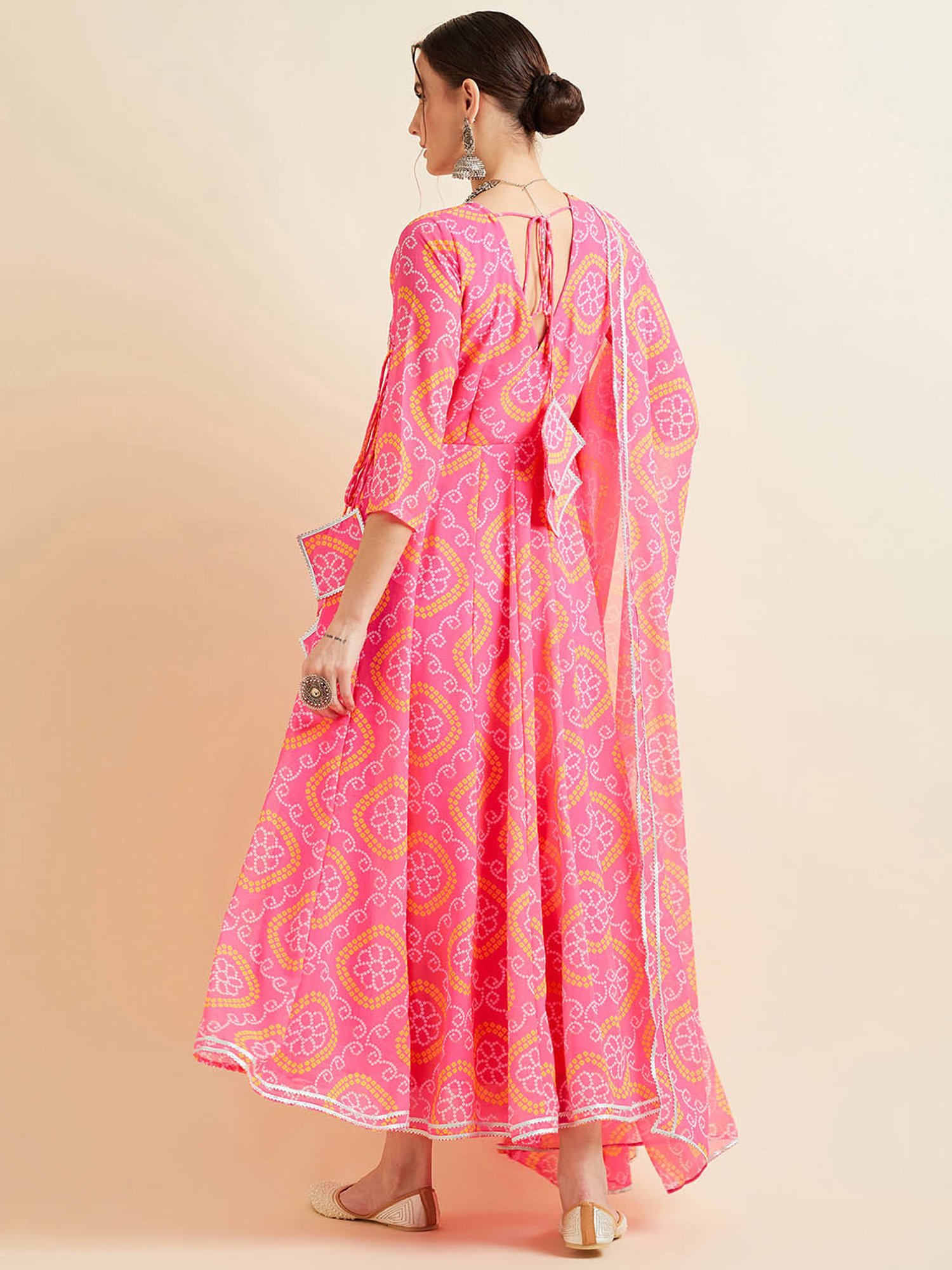 PANIT Pink Printed Ethnic Dress With Dupatta