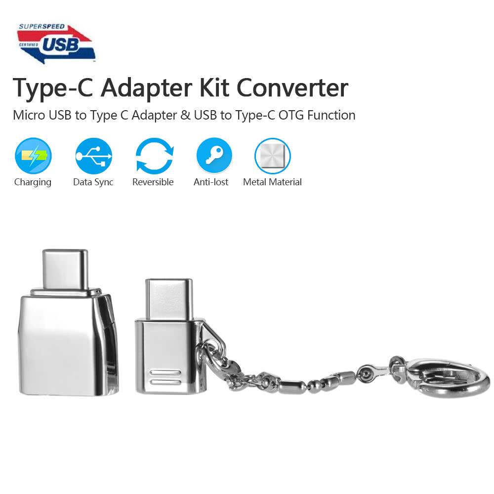 Type-C Adapter Kit Converter Micro USB to Type C Adapter & USB to Type-C with OTG Function-Sliver