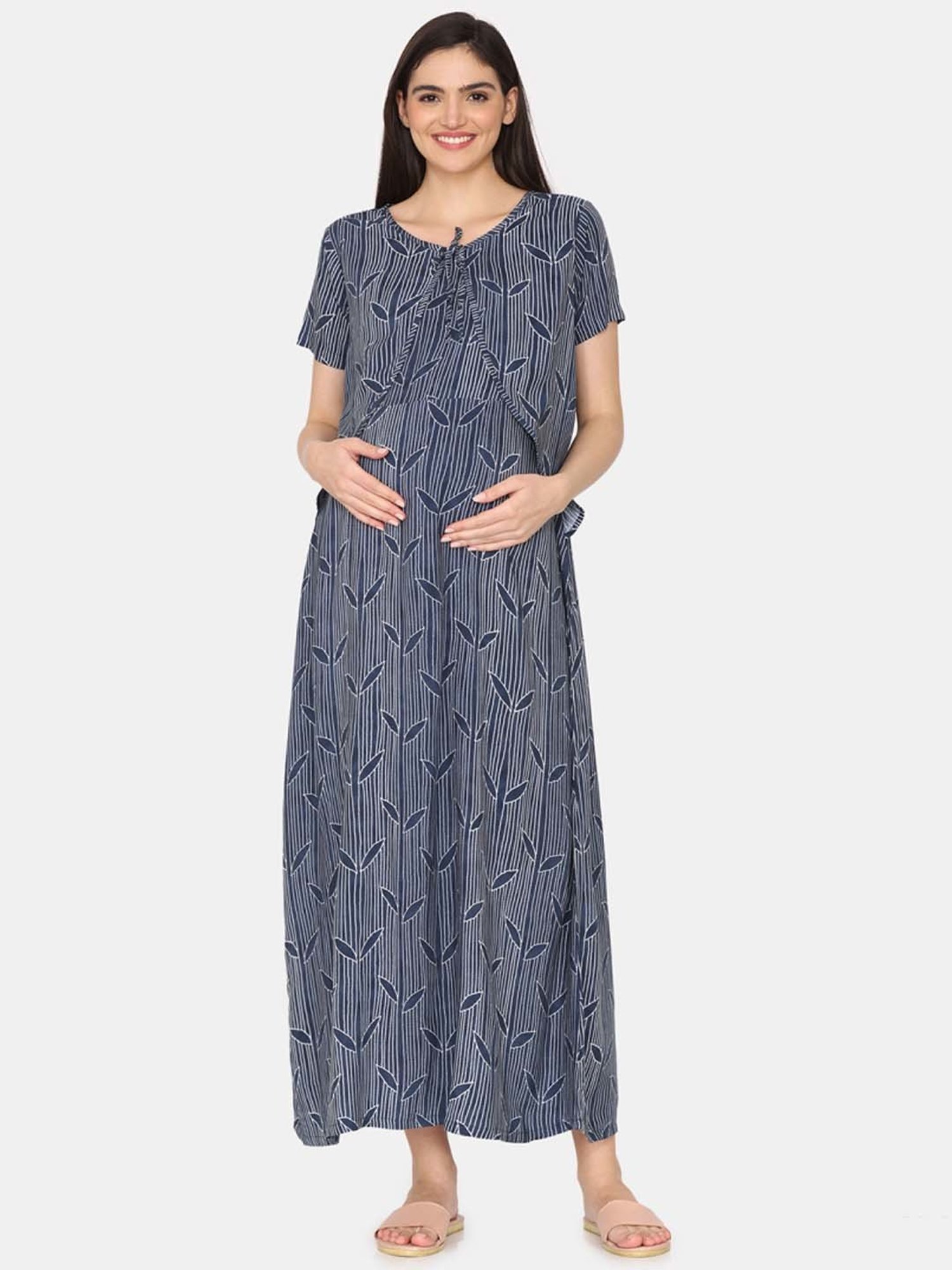Coucou by Zivame Blue Printed Maternity Nighty