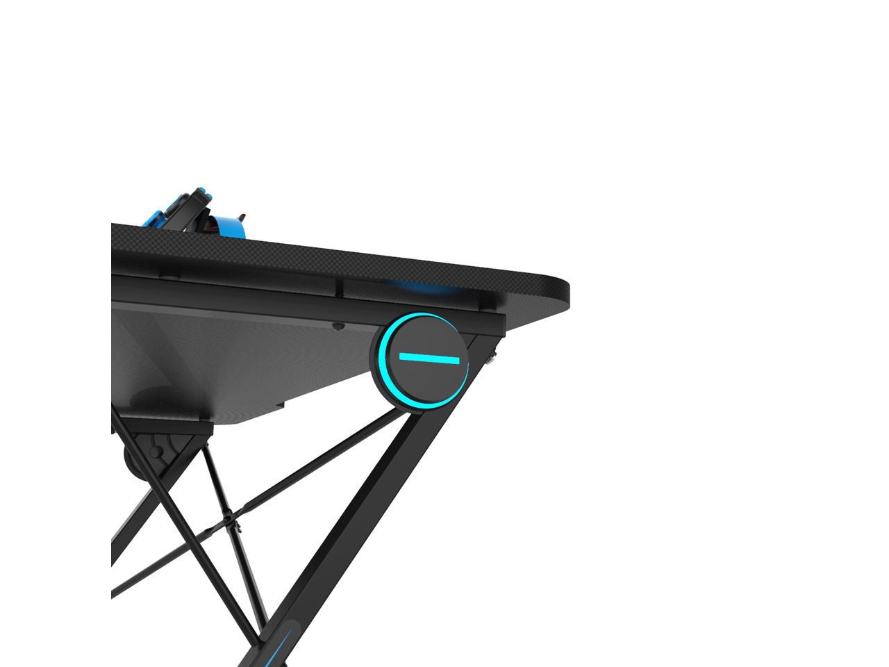 43 Inch Gaming Desk Racing Style PC Computer Desk Z-shaped Table Home Office Desk with Large Carbon Fiber Surface, Free Mouse Pad, Headphone Hook, Gaming Handle Rack and Cup Holder (Black)