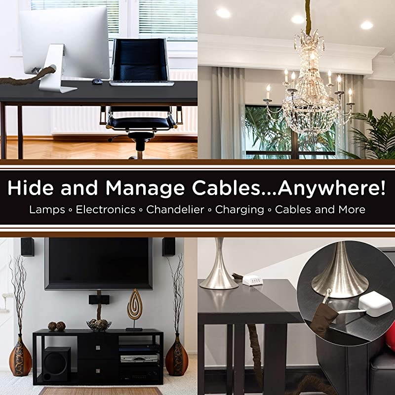 Chocolate Brown Fabric Cord Cover 2 Pack 6 ft Hides Lamps Light Fixtures and Desks Cable Management Easy Installation 48657