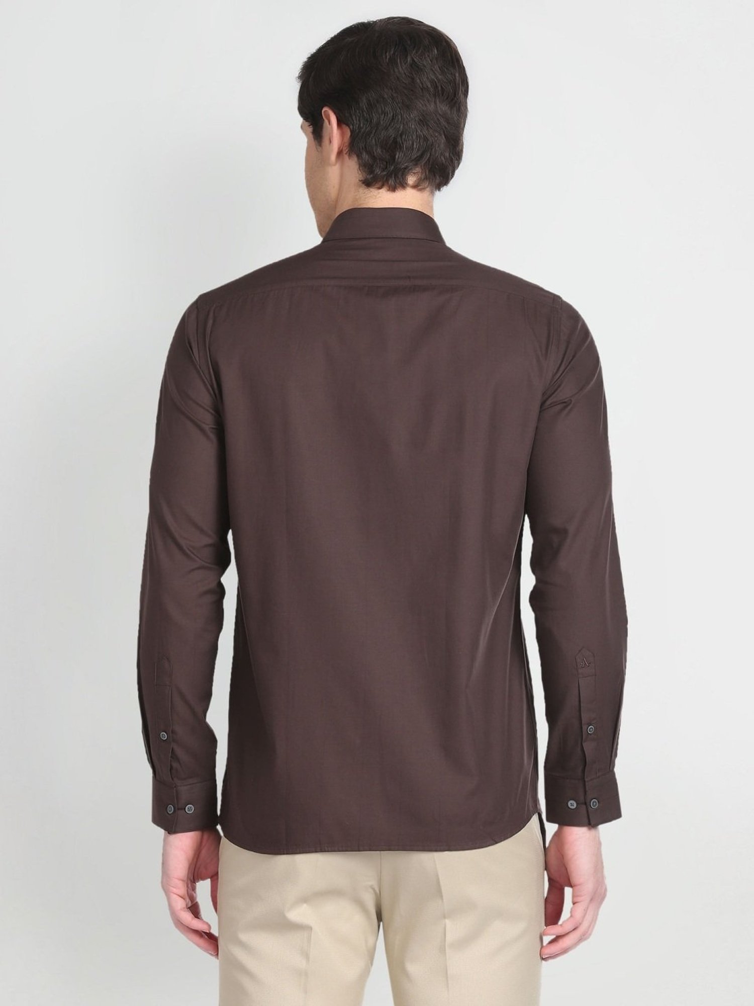 Arrow Newyork Brown Cotton Slim Fit Striped Shirt