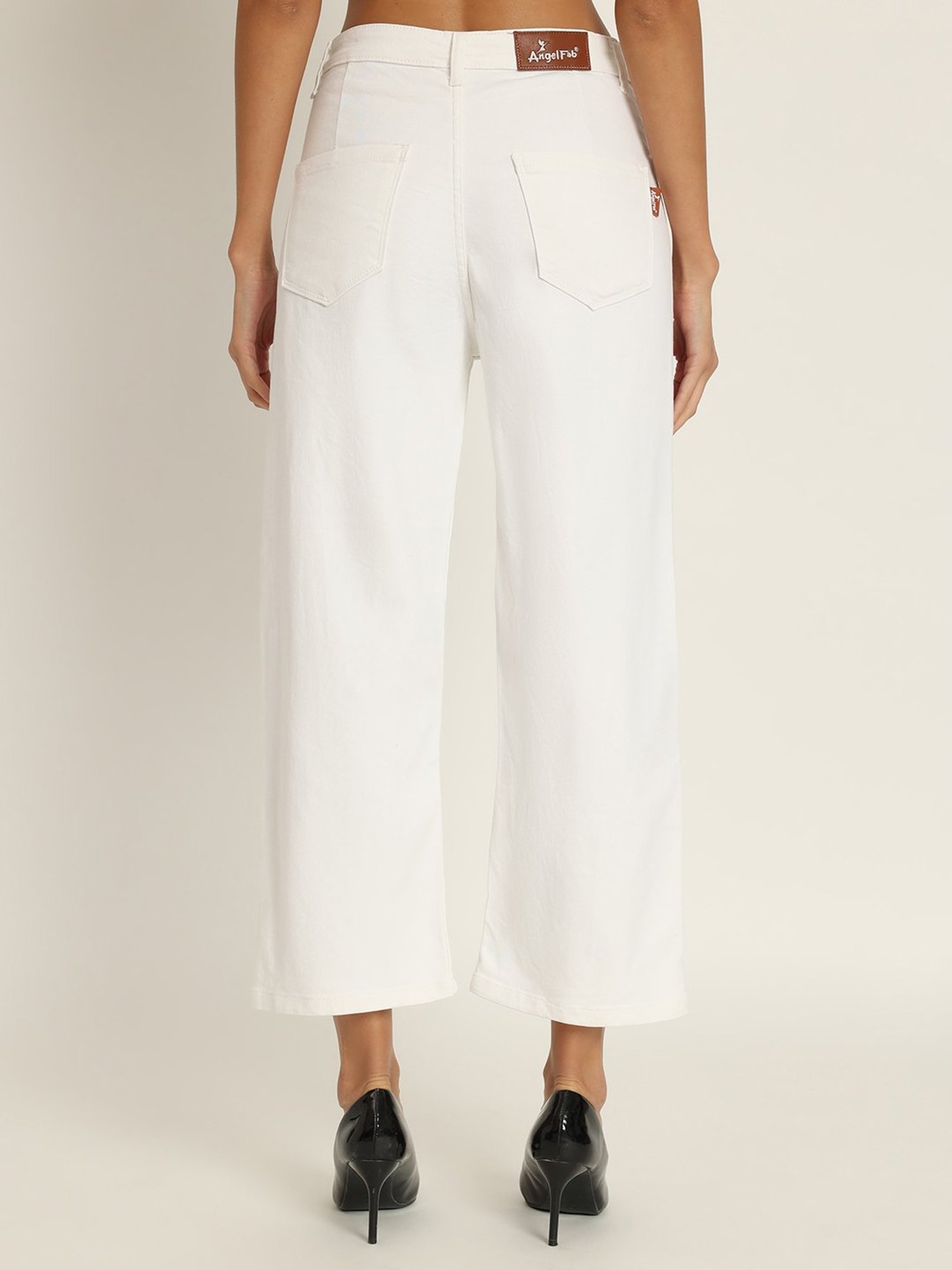 Angelfab White Cotton Straight Fit High Rise Jeans